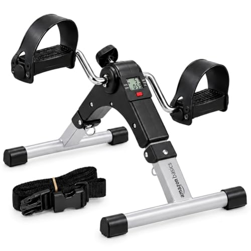 Amazon Basics Mini Bike Digital Pedal Exerciser | Mini Cycle for Home Workout I Heavy Material with Fixing Strap, Adjustable Resistance & LCD Display | Versatile Workout Equipment | Black and Grey