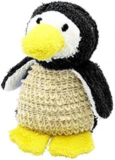 Plantlife Soft Penguin Bath Scrubby - Hand Made Natural Ramie Scrubby Safe for Kids to Use - Naturally Dyed Ramie for Shower - Kid Tested with No Removable Parts