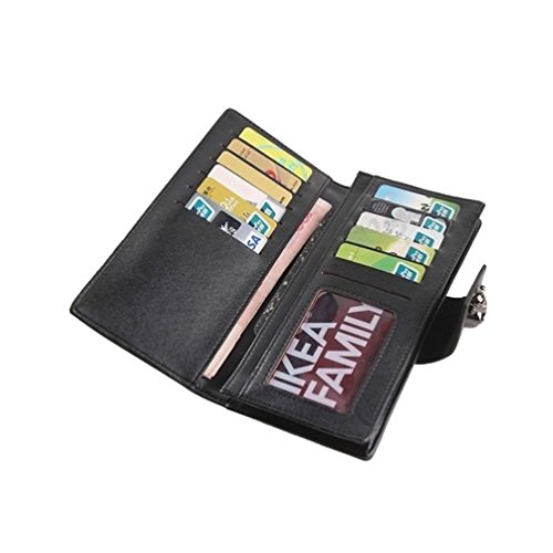 Shinywear Women's Black Long Skull Studded Purses Genuine Leather Card Holder Wallet2