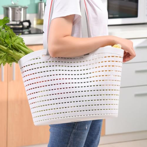 Panier de rangement plastique lot de 2 corbeilles à poignées blanc gris - 5