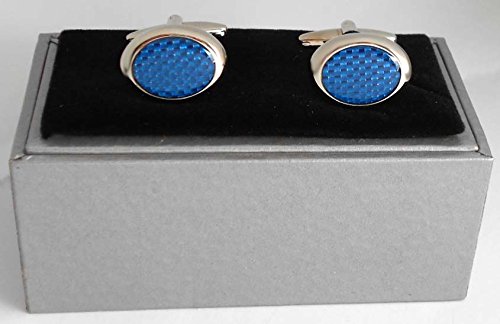 Gemelli Carbon Blu argentati Ovale 15 - 20 mm