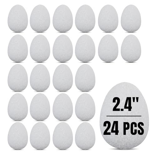 24 Pcs 2.4" White Foam Easter Eggs for Crafts â€“ Textured Polystyrene DIY Foam Eggs for Painting, Spring Holiday Decorations, School Activities, & Handmade Ornaments â€“ Bulk Pack, by Hygloss