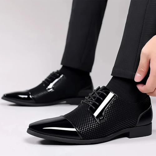 Men's Oxford Dress Shoes, PU Leather Lace-Up, Textured Pattern, Black and White3