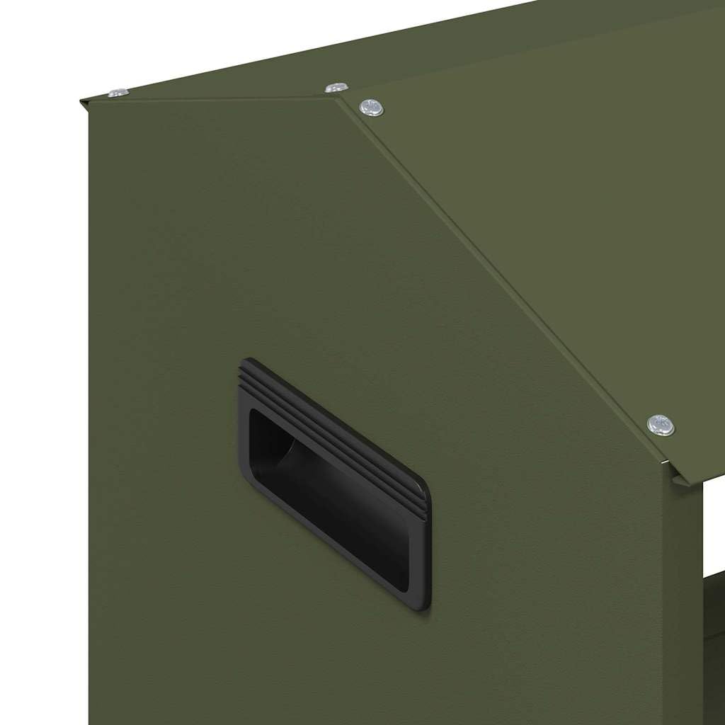 Comedero para animales de granja en color verde oliva de acero laminado en frío, 79 x 35 x 62 cm, capacidad de 15 kg, resistente a la intemperie, para interior y exterior, comedero estable