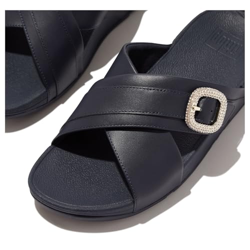 Image of FitFlop Women's Lulu Crystal-Buckle Leather Cross Slide Sandal