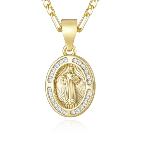 Catholic Crucifix Gifts Rosary Bracelet for Women-14K gold plated Virgin Mary Jesus Cross Charm Link Chain, Dainty Virgen de Guadalupe Religious Gift for Confirmation Baptism First Communion Easter