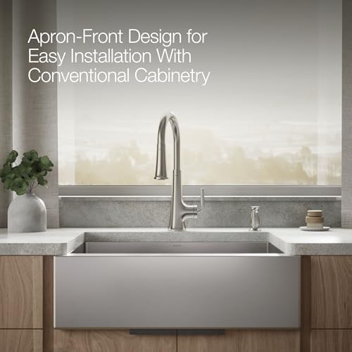 KOHLER Strive® 29-1/2" Self-Trimming Farmhouse Undermount Kitchen Sink, Medium Single-Bowl with Tall Apron, Stainless Steel Kitchen Sinks, K-5417-NA by Kohler - Image 7
