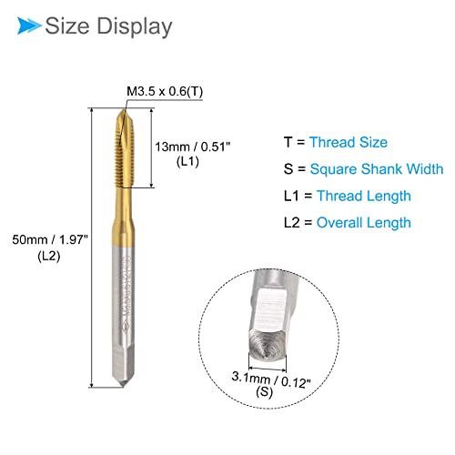 CoCud SpiralPunkte Gewindebohrer Metrisch M3.5 x 0.6 Gewinde Titan Beschichtet Hochleistungsstahl 6542 Schraube Fräsen Einfädeln Gewindebohrer - (Verwendung: für Abhören Bohrgerät) 1Stk