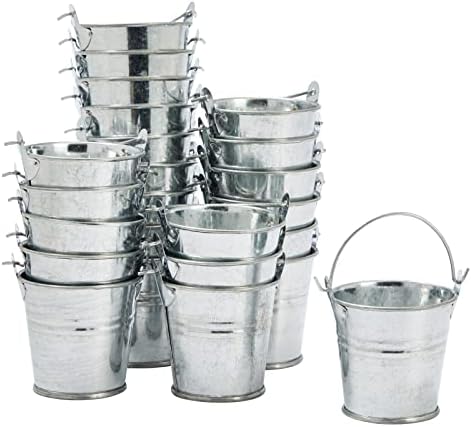 24 Pack Mini Metal Buckets with Handles for Party Favors, Small Galvanized Tin Pails (2 x 2 in)