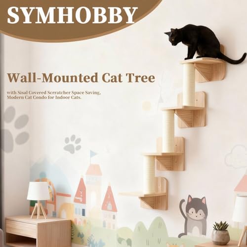 Estante mural para gatos 4 niveles en madera sólida con sisal miniatura 4