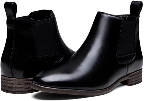 Jousen Men's Chelsea Boots Leather Lightweight Casual Chukka Ankle Boots Classic Elastic Dress Boots For Men (Amy8155A Black 10) #TOP4