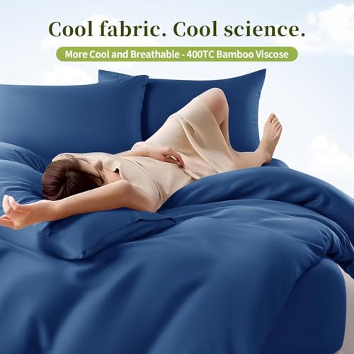 Shilucheng 100% Viscose Derived from Bamboo_ Sheets Cal King Size 6pcs - Ultra Cooling & Silky Soft Bed Sheets, 16" Deep Pocket, Perfect for Hot Sleepers, Hotel Bedding Sheets (Navy Blue)