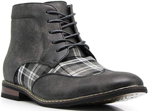 Titan04 Men Spectator Tweed Plaid Two Tone Chukka Ankle Wingtips Oxfords Dress Boots Perforated Lace Up Dress Shoes2