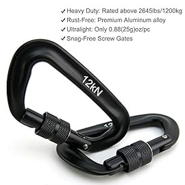 Outmate 12kN 3.2x2 Heavy-Duty Carabiner Clips - Durable, Lightweight Aluminum Alloy Carabiners for Hiking, Camping, Keychains, Dog Leashes, Hammocks & More(Screw gate,2 Black)