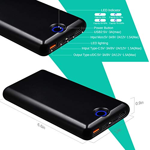 20000mAh Quick Charge Power Bank Type-C and 2 USB Orts with Flashlight Battery Pack Portable Charger for iPhone Xs X 8 7 6 Samsung Galaxy Note 9 S9 iPad Tablet (Black) - Thumbnail 7