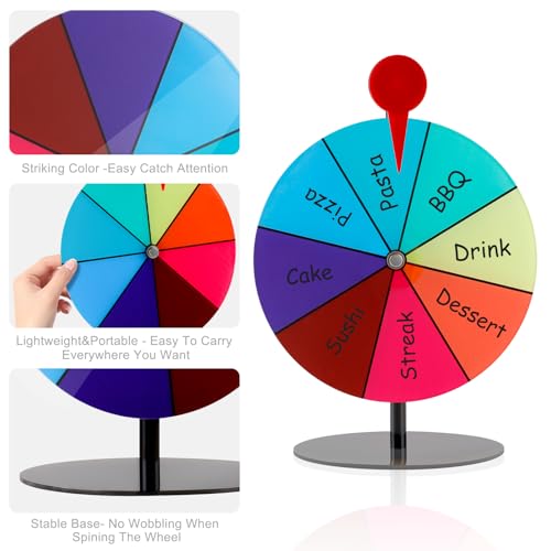 7.8\" Spinning Prize Wheel, Spinning Wheel for Prizes with Stand 8 Slots Tabletop Roulette Spinner with Dry Erase Marker & Eraser - Spinner Wheel of Fortune Spinning Game, Carnival, Trade Show, Class - Thumbnail 4
