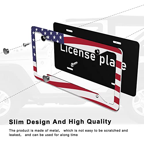 Miytsya Red American Flag License Plate Frame, Patriotic Licenses Plate Aluminum Metal Personalized License Plates, Flag License Plate Frame Us Car Tag Frames Holders Covers (2 Pcs) #TOP3