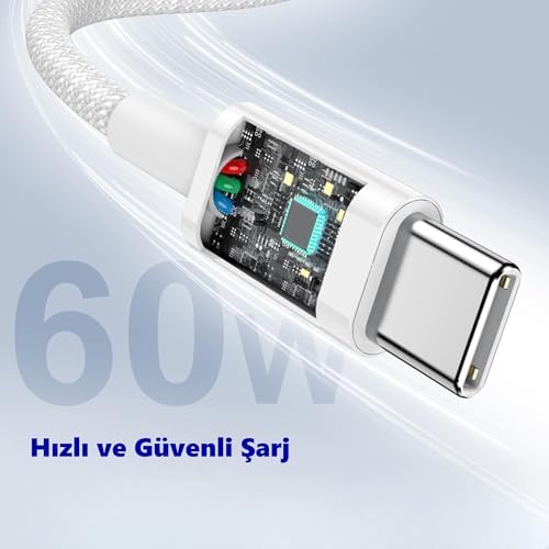 Type C-C, ÖRGÜLÜ, GÜÇLENDİRİLMİŞ BOYUN, 1 Metre 60Watt PD Hızlı Şarj & Data Kablosu, iPhone 15/16 ve Android İçin (100 CM) - Görsel 5