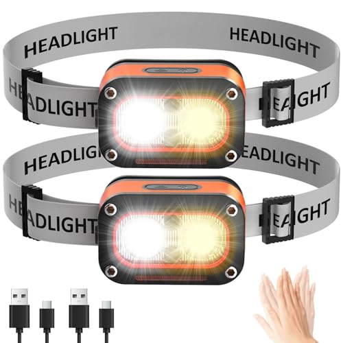 Chasinglee 3000 lumen, super luminosi, ricaricabili tramite USB, lampada frontale a LED,regolabile, impermeabile, con sensore di gesto, adatta per campeggio, ciclismo, pesca durante(Confezione da 2)