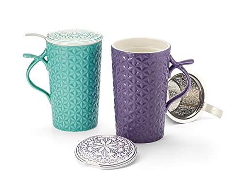 NEU teemando® Teamug "Skadi" New Bone China-Kräuterteetasse 2-fach sortiert, mit Edelstahlsieb 0,4 l