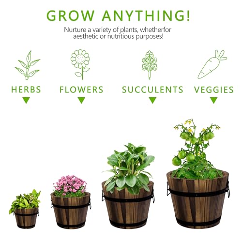 Adnee 4 Pack Wooden Whiskey Barrel Planters - 4 Sizes Wooden Bucket Barrel Garden Planters Set - Rustic Flower Planters Pots Container for Indoor Outdoor Garden Home Plants(4.7",6.1",7.1",9") - Thumbnail 5