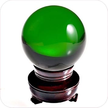 Amlong Crystal Meditation Divnation Sphere Feng Shui Crystal Ball, Lensball, Decorative Ball with Wooden Stand and Gift Box, Green, 2 inch 50mm Diameter