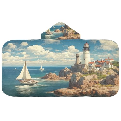 Nesatuwa Hooded Towel for Kids,Lighthouse Kids Beach Bath Towels Soft Absorbent Quick Dry Poncho Towel for Girls Boys