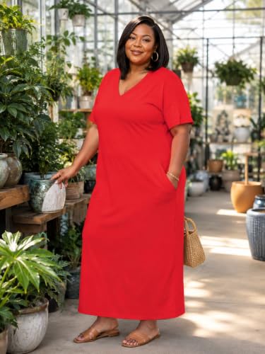 Image of PinkPatty Women's Oversize V Neck Short Sleeve Maxi Dress with Pockets
