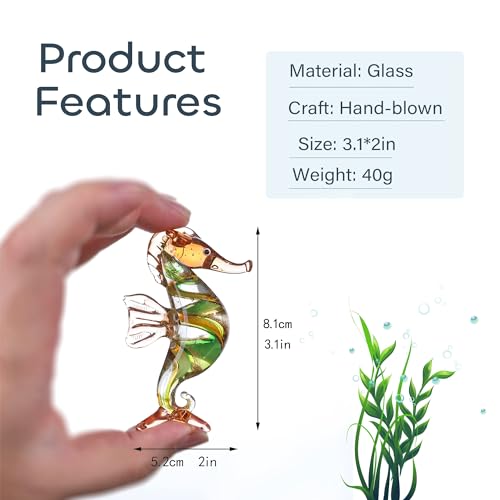 HDCRYSTALGIFTS 3'' Handmade Seahorse Art Glass Blown Sea Animal Figurine Collectible Gift Ocean Decor