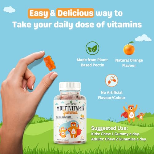Nutrazee Multivitamin Gummies for Kids 2-6 & 7+ Years, Men & Women | Essential Vitamins With Biotin For Growth & Development| 45 Gummy Bears