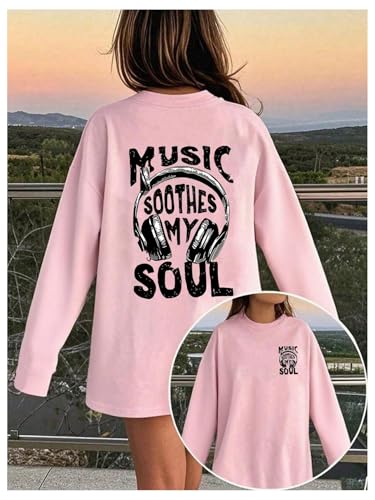 Image of SweatyRocks Girl's Bow Graphic Shirts Long Sleeve Crew Neck Tops Casual Cute Tee Tween Clothes