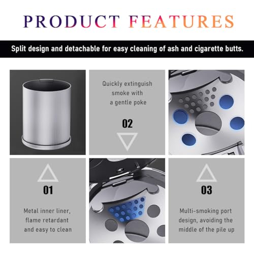Image of Wevdn Car Ashtray with Lid, Detachable & Portable Stainless Steel Smokeless Ashtrays for Car, Mini Universal Smell Proof Windproof Car Ashtray with LED Blue Light (Brown-Plush Surface)
