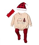 Abbence My First Christmas Outfit - Baby Boy Girl Pullover Christmas Tree Sweatshirt, Oversized Sweater Romper Hats,Headband - Fall Winter Clothes