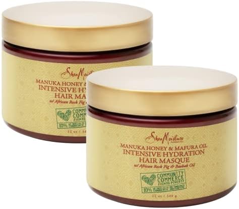 SheaMoisture Hair Mask Moisturizer, Manuka Honey & Mafura Oil, Intensive Hydration Hair Masque, Curly Hair Products, Coconut Oil, Organic Shea Butter, African Rock Fig & Baobab Oil (2 Pack-12 Oz Ea)