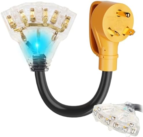 MECMO 30 Amp to 20 Amp 110V RV Distribution Adapter NEMA TT-30P Male to 3X 5-15R/5-20R, 30 Amp to Triple 15 Amp / 20 Amp 3-Prong to Multiple Household Outlet RV Generator Distribution Cord ETL Listed