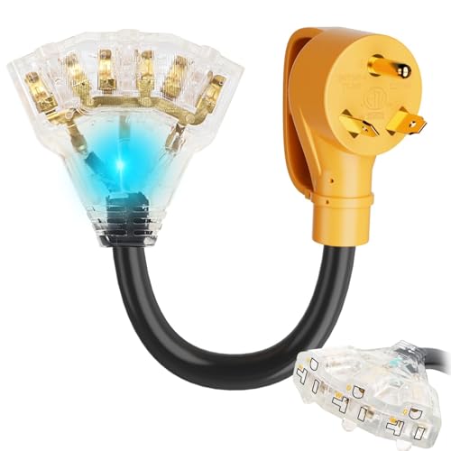 MECMO 30 Amp to 20 Amp 110V RV Distribution Adapter NEMA TT-30P Male to 3X 5-15R/5-20R, 30 Amp to Triple 15 Amp / 20 Amp 3-Prong to Multiple Household Outlet RV Generator Distribution Cord ETL Listed