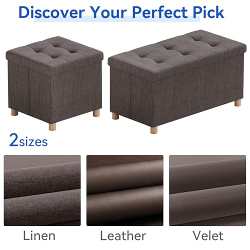 Image of BRIAN & DANY 30 Inches Folding Storage Ottoman Bench, Ottoman with Storage Bench for Bedroom, Living Room, Entryway, Foot Rest with Legs, Brown