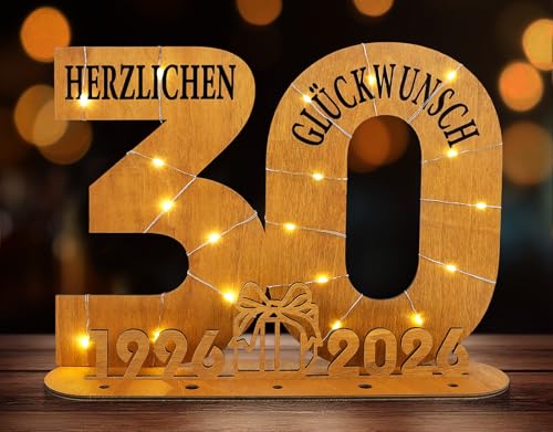 ARTREE Regalo de 30 cumpleaños para mujer y hombre, regalo de boda de perlas de madera con cadena de luces LED, cartel de libro de visitas, decoración de mesa y regalo de dinero en uno, diseño de