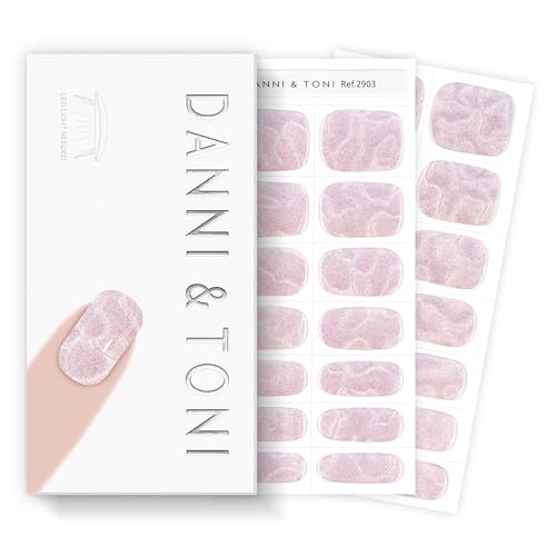 DANNI & TONI Semi Cured Gel Nail Strips Champagne Pink Cat Eye Gel Nail Stickers 28 Stickers Gift for Woman | Aqua Ripple