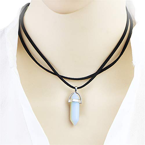 tenghong2021 2 Pcs Layered Choker Hexagonal Gemstone Pendant Necklaces Set Boho Multi-Layer Moon Pendant Necklace Natural Stone Chakra Suede Choker Necklace Gothic Retro Moon Multilayer Chain4