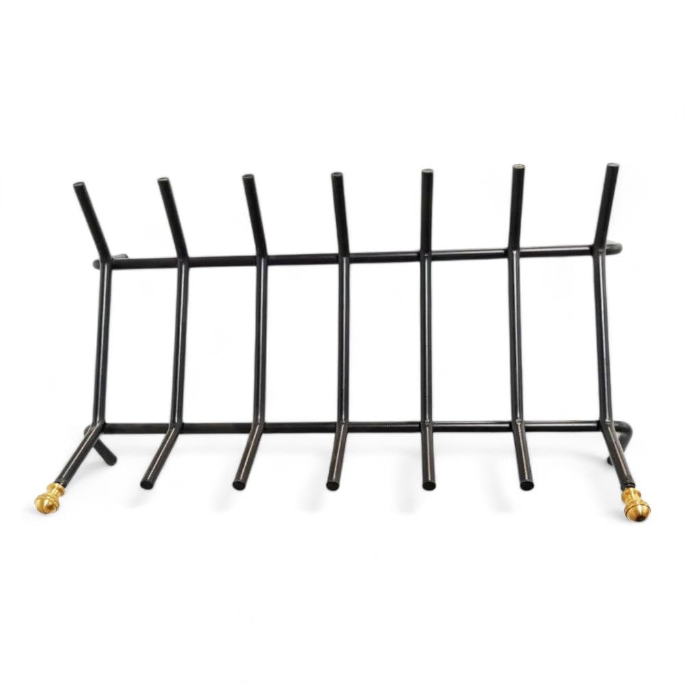 Brucialegna rettangolare ferro battuto nero con pomoli in ottone 7 barre ideale per camino cm 55x35x16h robusto e elegante