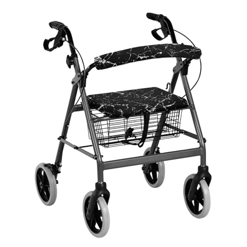 Luarisgur Black Marble Walker Seat Cover for Men Pattern Rollator Walker Accessories for Seniors Universal Rollator Walker Seat and Backrest Covers for Ladies Seniors