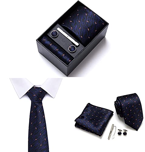 Corbata de seda para hombre azul con set miniatura 2