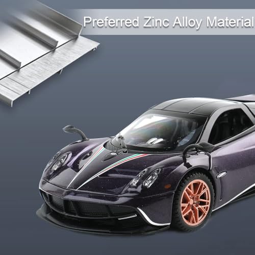 Image of 1 /32 Pagani Huarya Roadster Exclusive Alloy Metal Pull Back Die-Cast Toy Car with Openable Doors & Light Music Collectible Sound Light Toy for Kids Best Birthday Gift (Purple)