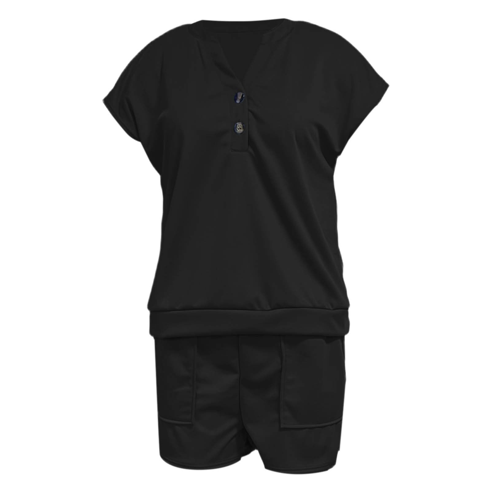 Générique Ensemble été deux pièces pour homme : chemise à manches courtes boutonnée et short uni assorti, tissu léger respirant, tenue décontractée pour vacances et loisirs