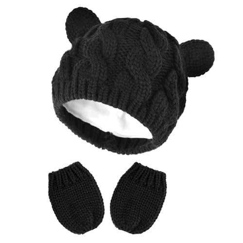 Image of Baby Winter Hat Mittens Set Knitted Beanie Gloves for Baby Girls Boys Newborn Infant Toddler Autumn Winter
