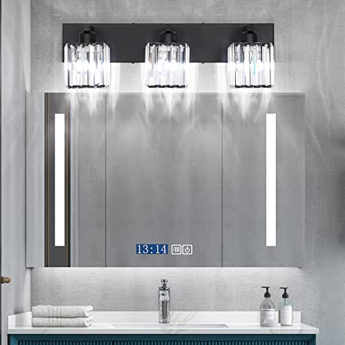 Image of Aipsun Black Vanity Light Bathroom Lighting Fixtures 3 Light Crystal Modern Bathroom Vanity Light (Exclude Bulb)