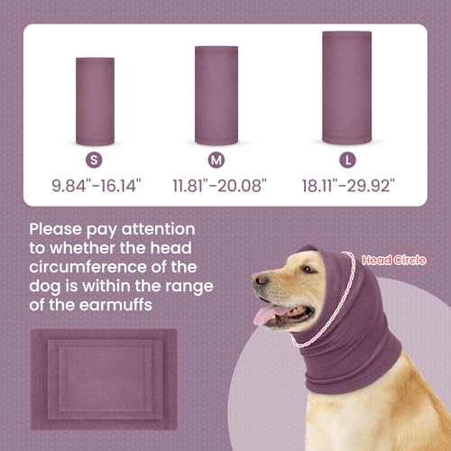 Image of BRKURLEG Dog Calming Hoodie, Ear Muffs for Noise Protection, Dog Head Cover Sleeves Ears Covers, Pet Ear Covers Hood for Anxiety Relief, Hematoma, Grooming and Force Drying, Purple, L