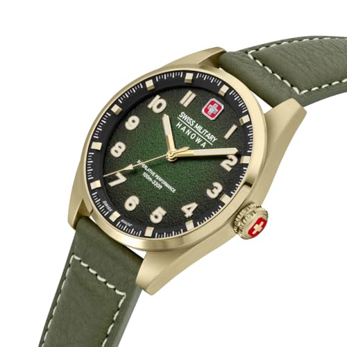 Image of Swiss Military Hanowa SMWGA0001550 Airman First Class - Swiss Made Round Olive Watch for Men
