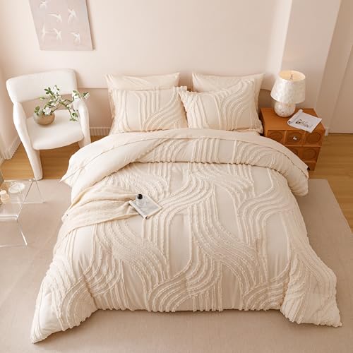 Nttopship Beige King Comforter Set - 7 Pieces Bed in a Bag, 